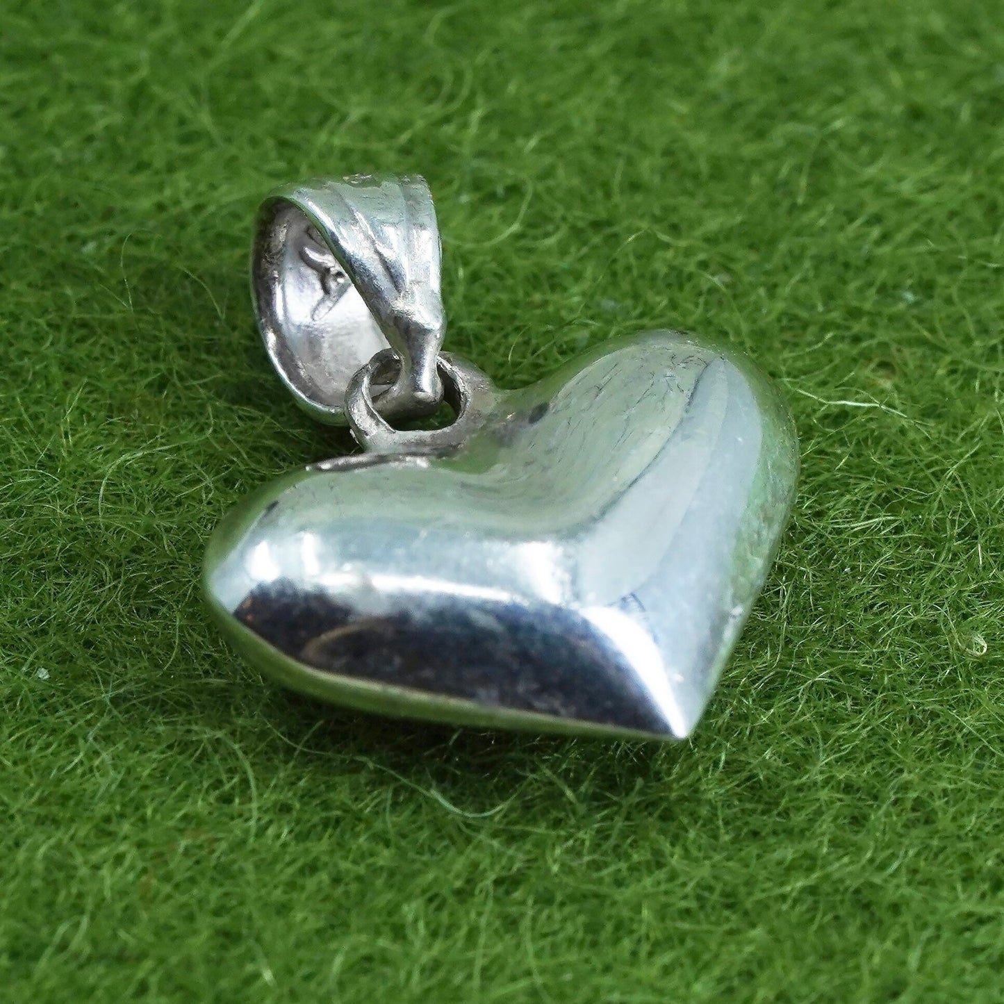 Vintage handmade sterling silver puffy heart charm, 925 charm pendant