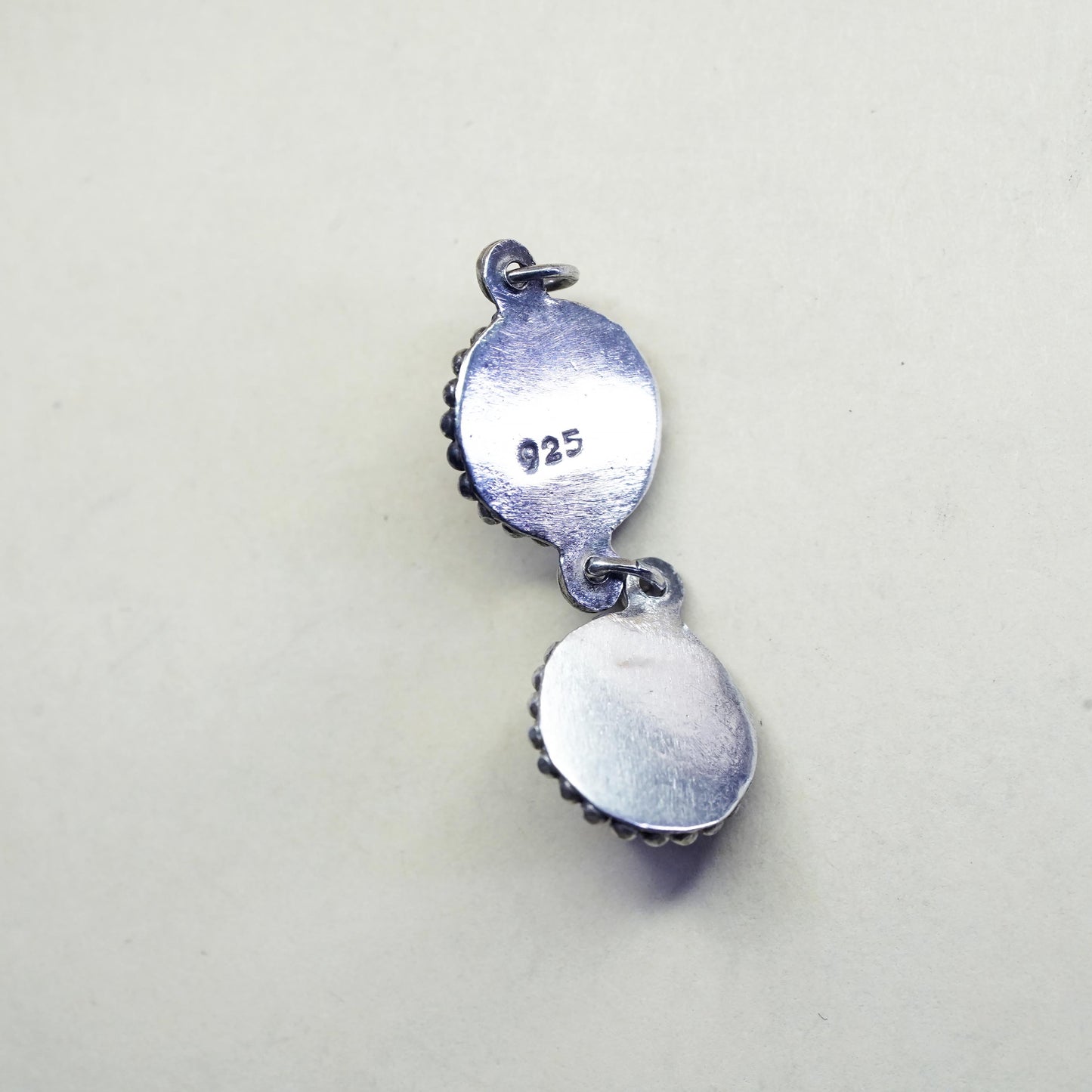 Vintage handmade sterling 925 silver pendant with faux pearl and beads