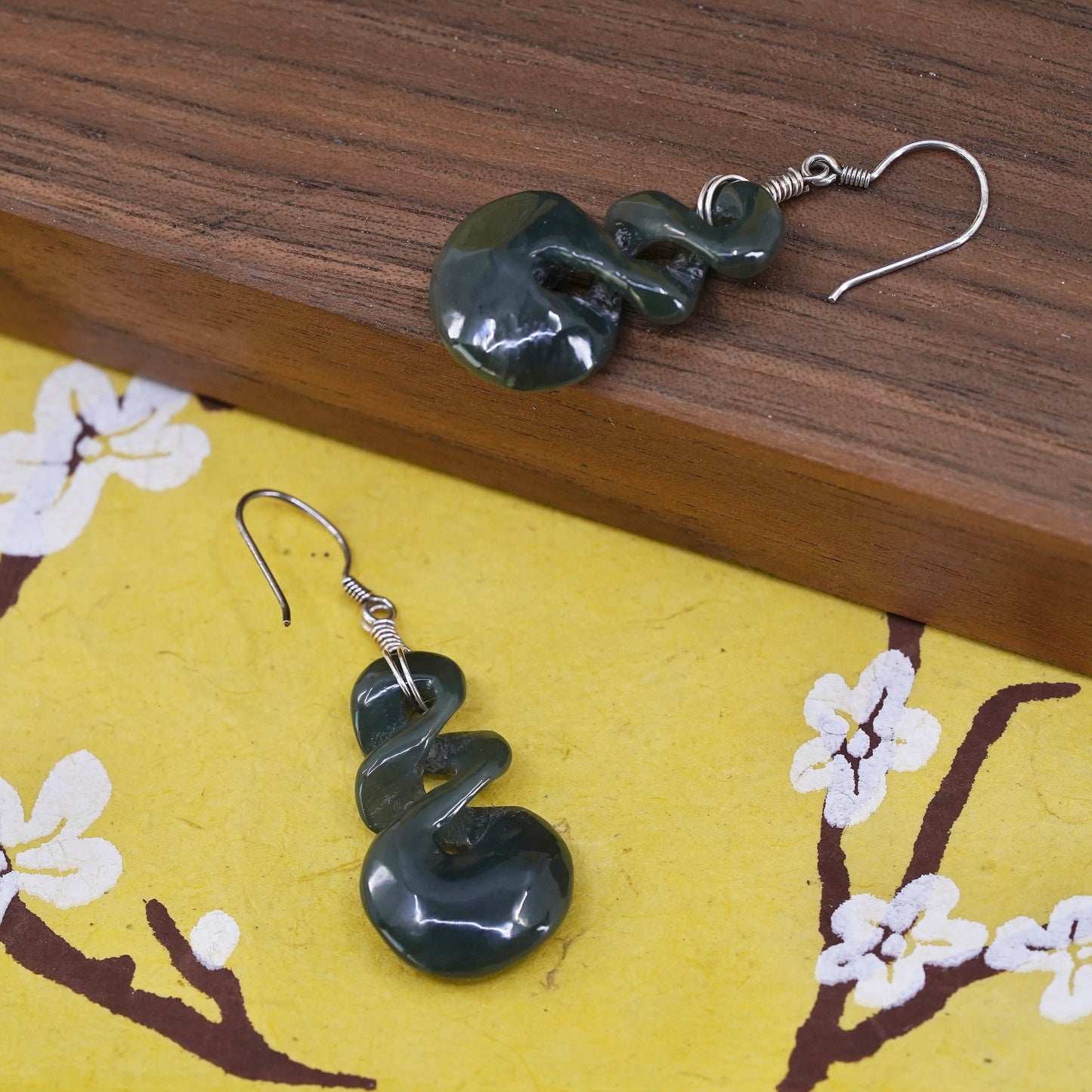 Vintage Sterling 925 silver handmade earrings with jade drops