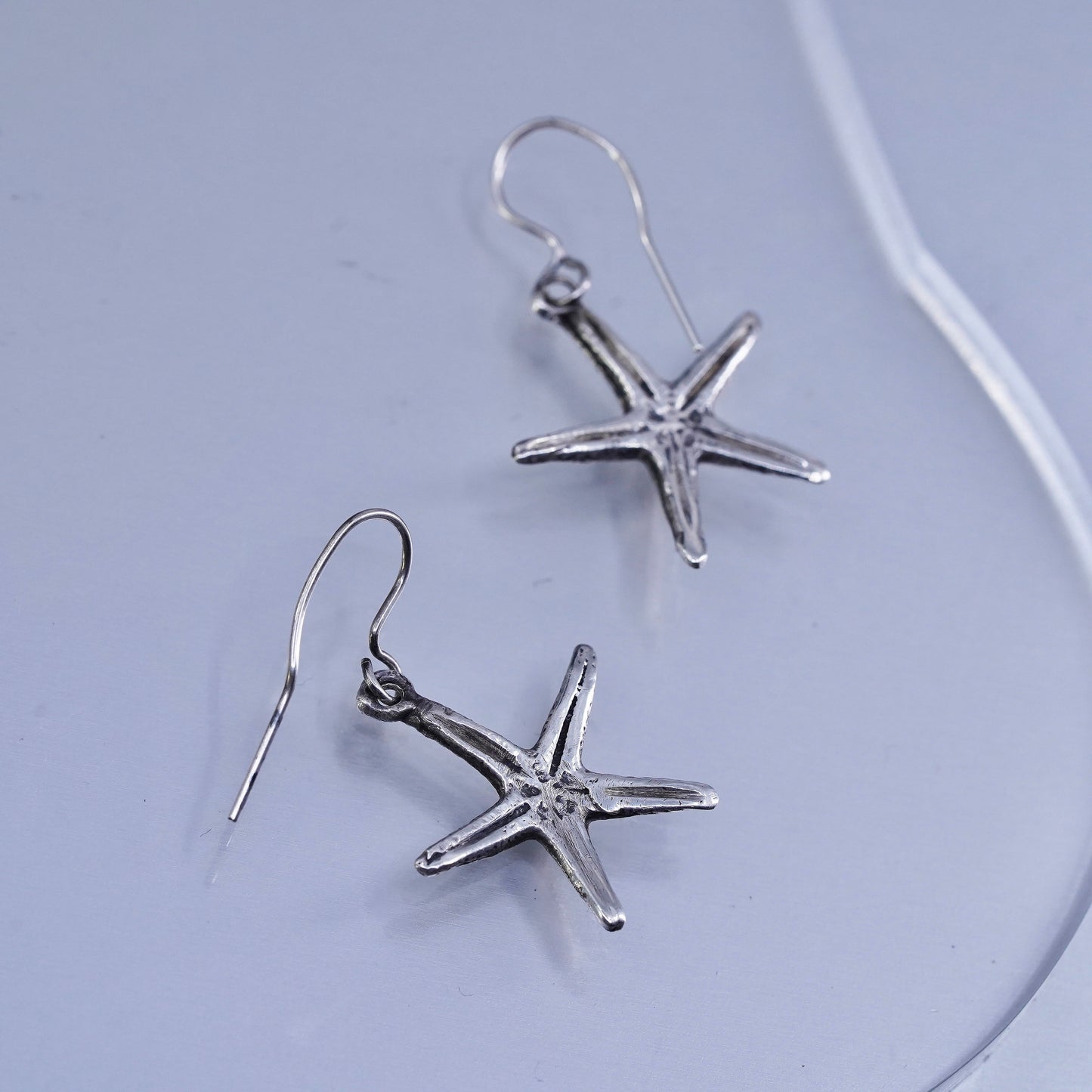 Vintage sterling 925 silver handmade earrings with star starfish dangles