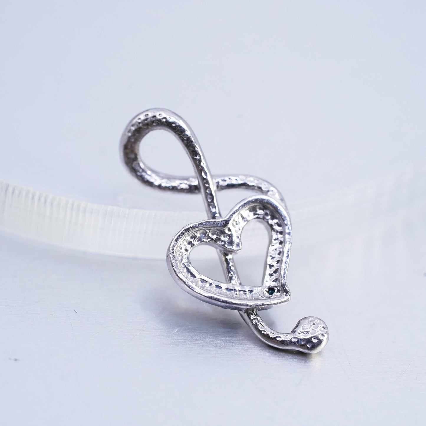 Vintage two tone sterling silver handmade pendant, 925 music note, melody charm