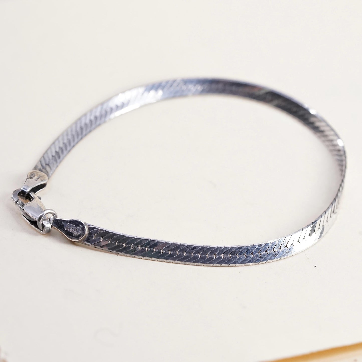 6.75" 4mm, Vintage Italian sterling silver bracelet, 925 herringbone chain