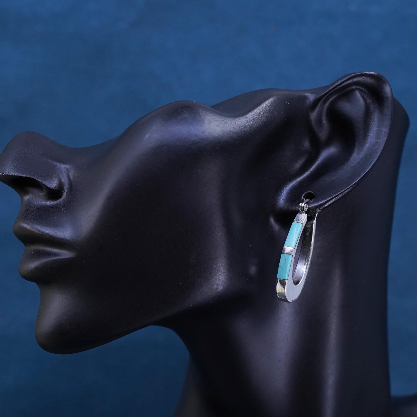1.25", Mexican southwestern Sterling silver hoop earrings, 925 huggie turquoise