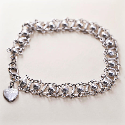 7.5”, Vintage sterling silver handmade bracelet, 925 snake chain with 3mm beads