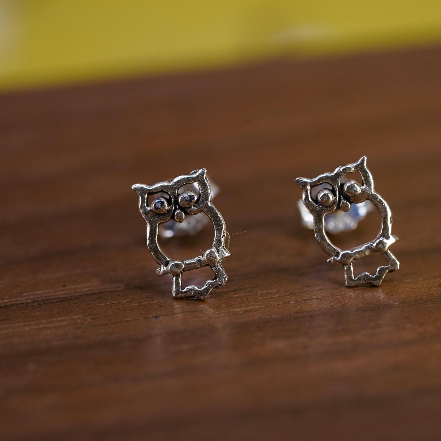 Vintage Sterling silver handmade earrings, 925 owl studs