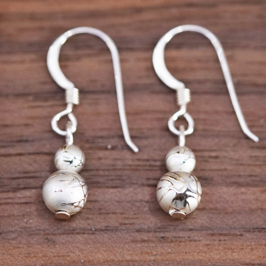 Vintage Sterling silver handmade earrings, textured 925 beads drops
