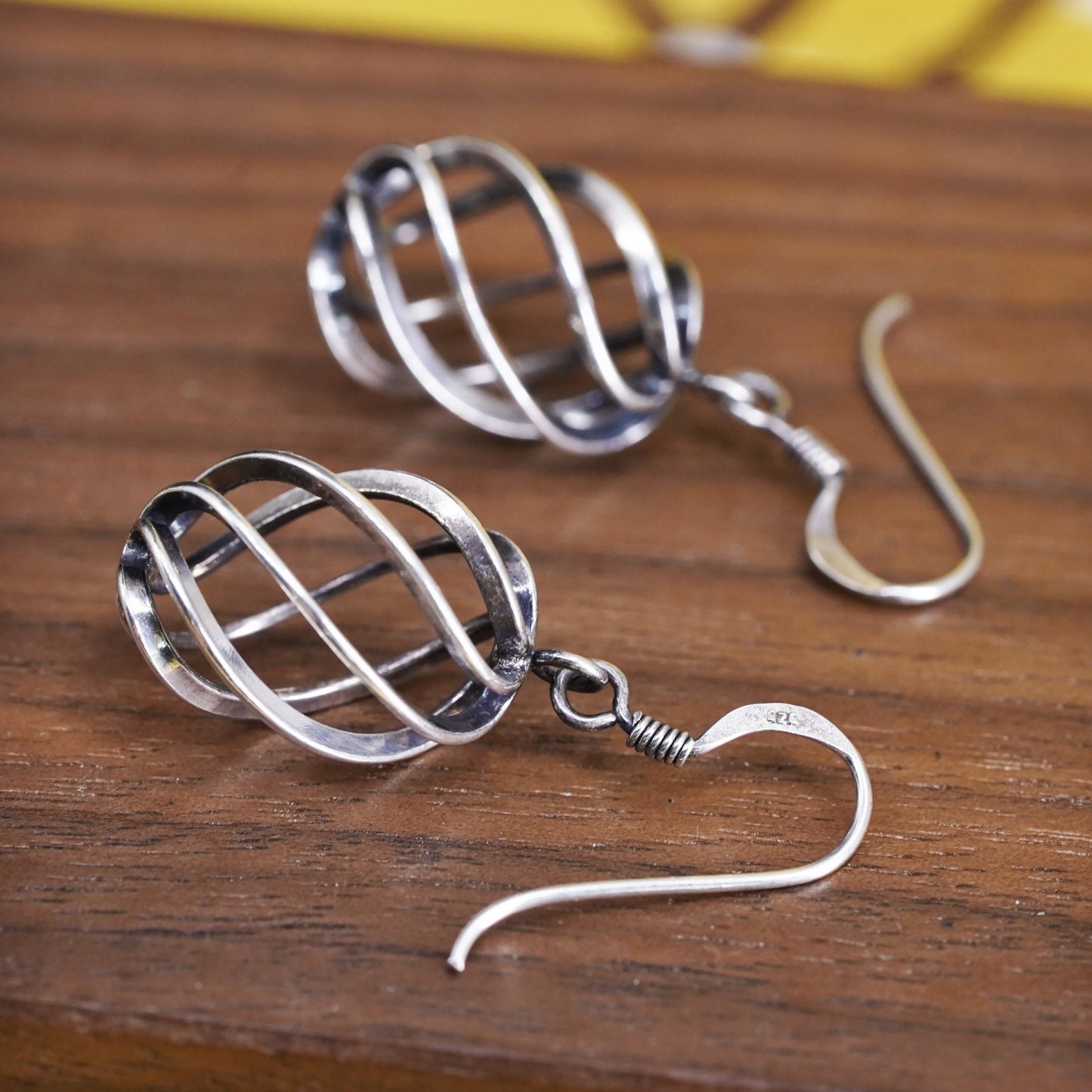 Vintage Sterling silver handmade earrings, 925 twisted dangle
