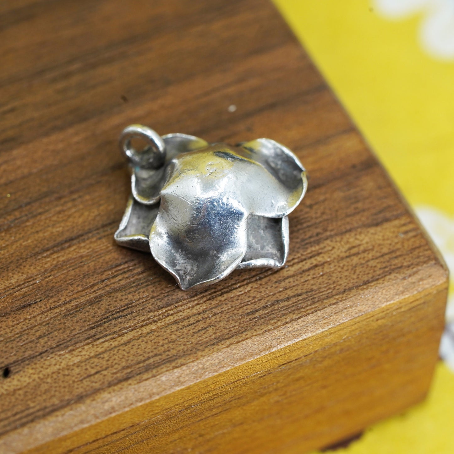 Vintage Sterling silver handmade pendant, mexico 925 rose flower details