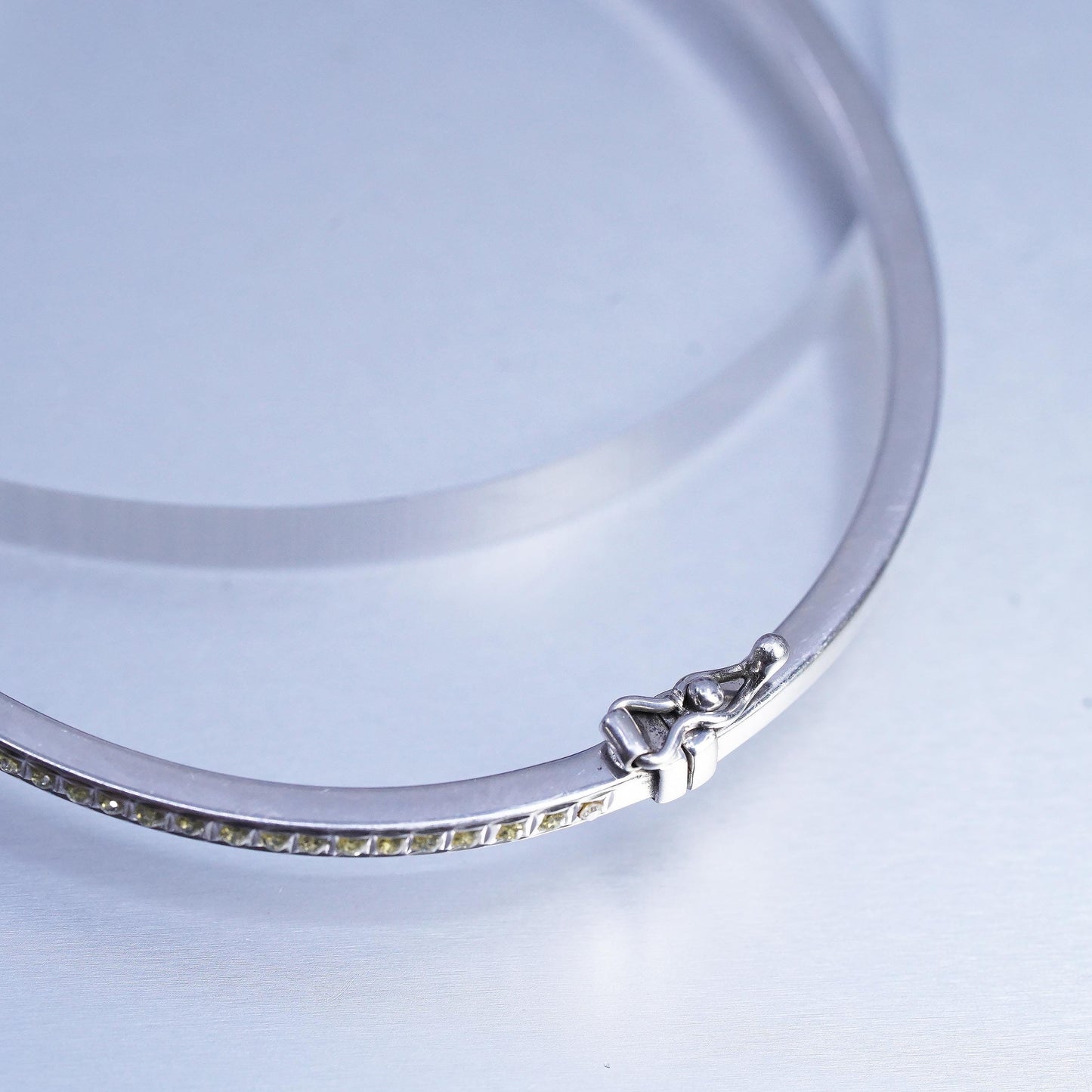 7", Italy Sterling 925 silver stackable bracelet, hinged bangle cluster citrine