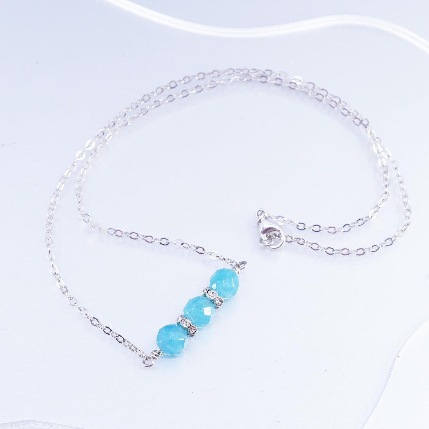 18" southwestern Sterling 925 silver flatten circle necklace Chalcedony beads