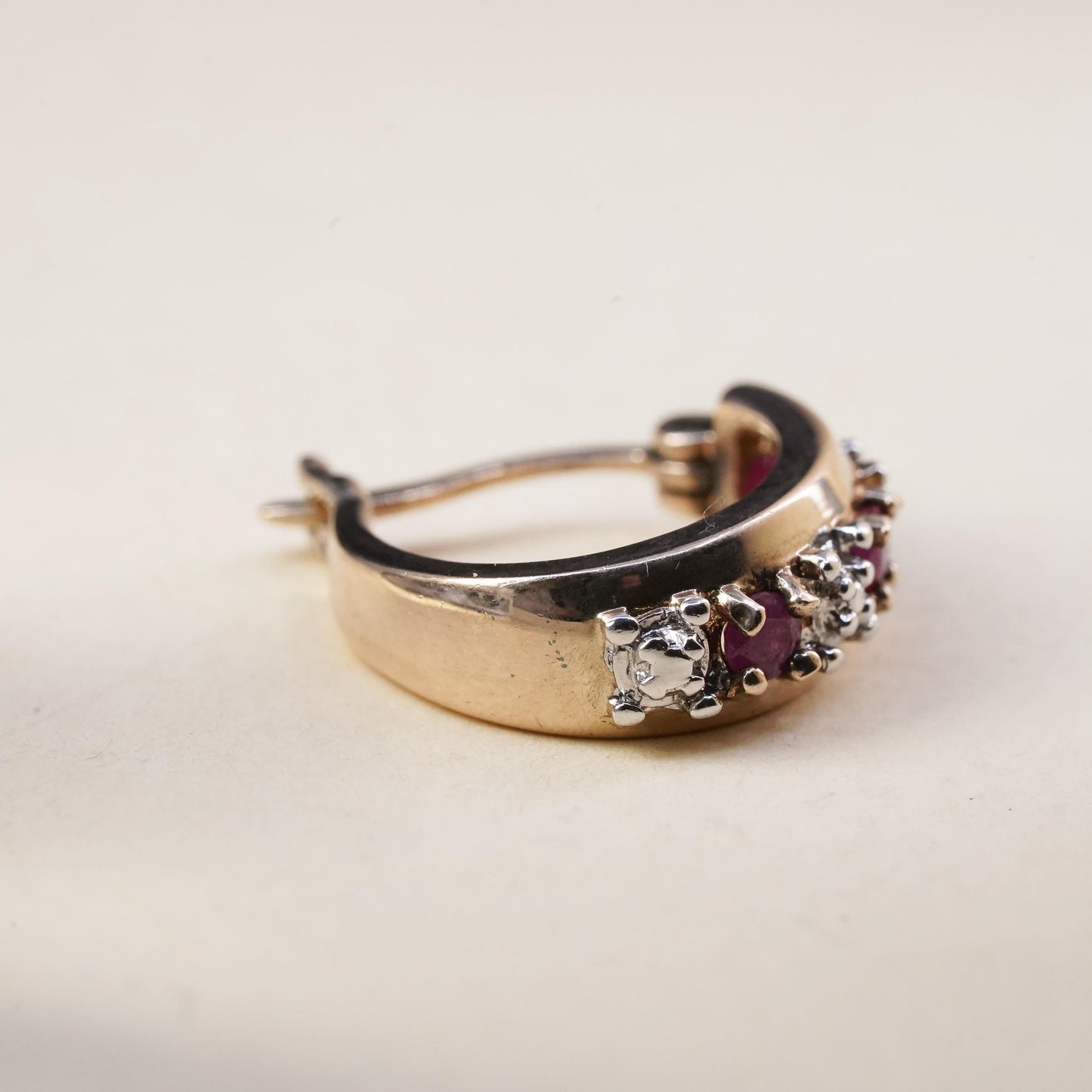 0.5”, vermeil gold over sterling silver single earring, 925 huggie hoop diamond