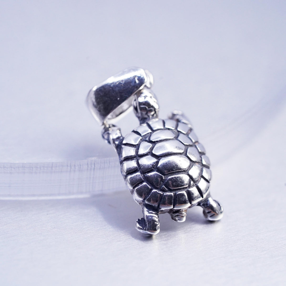 Vintage Sterling silver handmade simple 925 turtle charm pendant