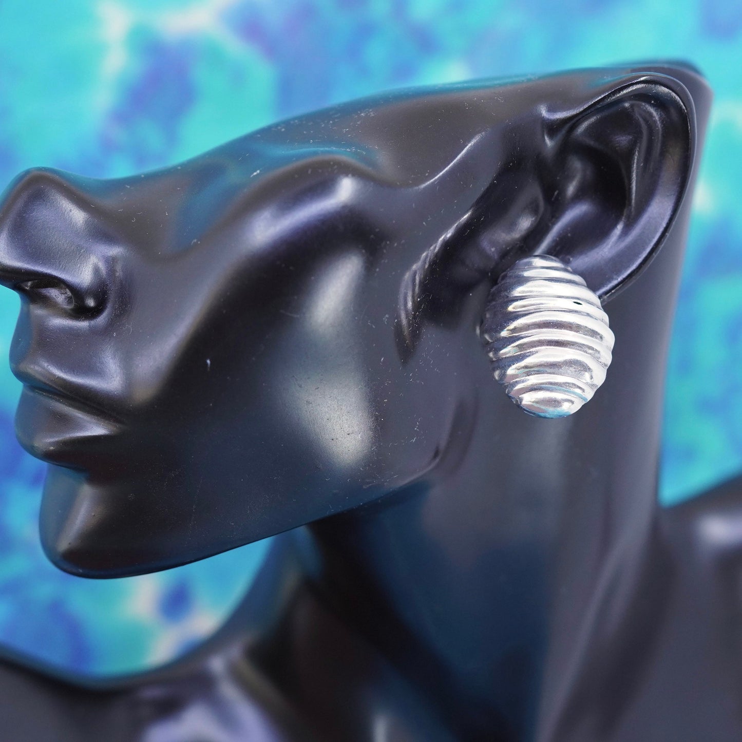 Vintage Italian Sterling silver ribbed studs, 925 earrings