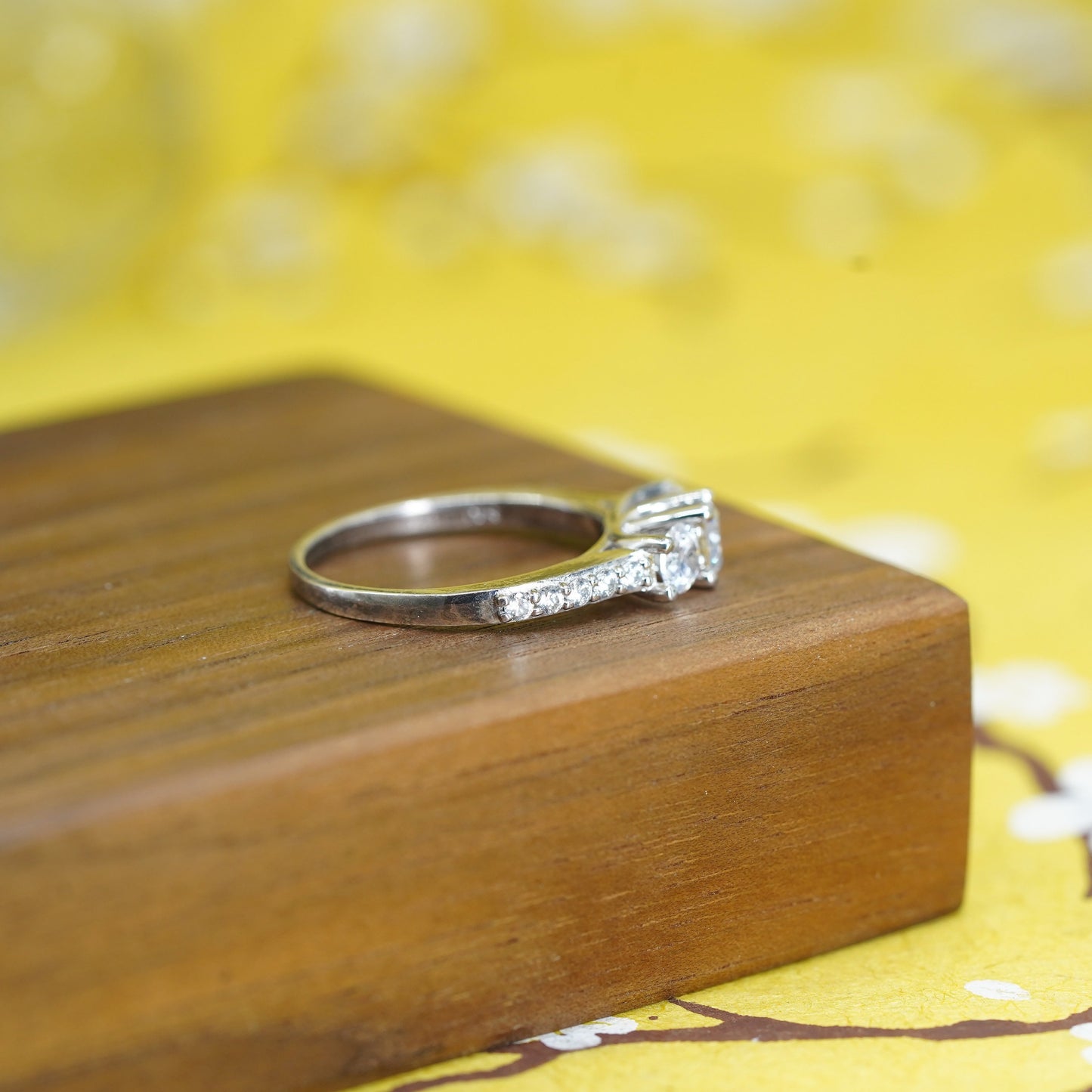 Size 8, vintage Sterling silver handmade ring, 925 engagement band with cz