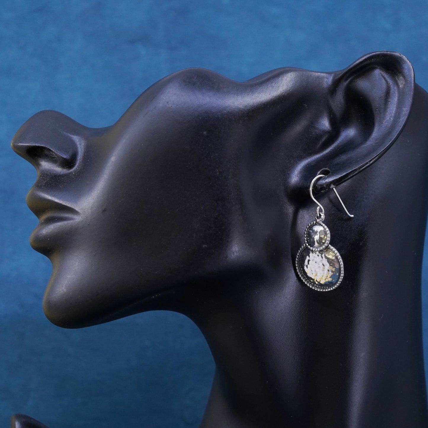 Vintage Israel CH Sterling Silver 925 handmade hammered disc Earrings