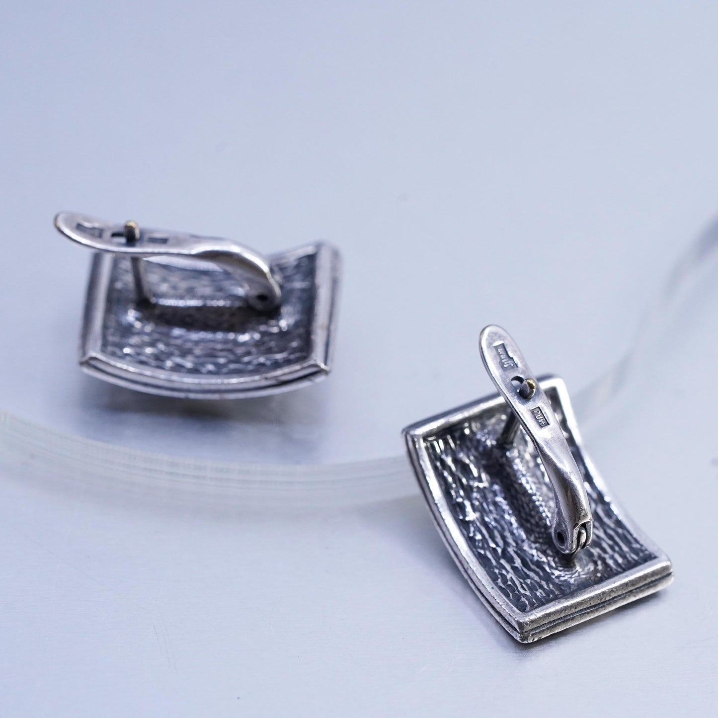 Vintage J JENAVI Designer Sterling 925 silver black enamel cz earrings, studs