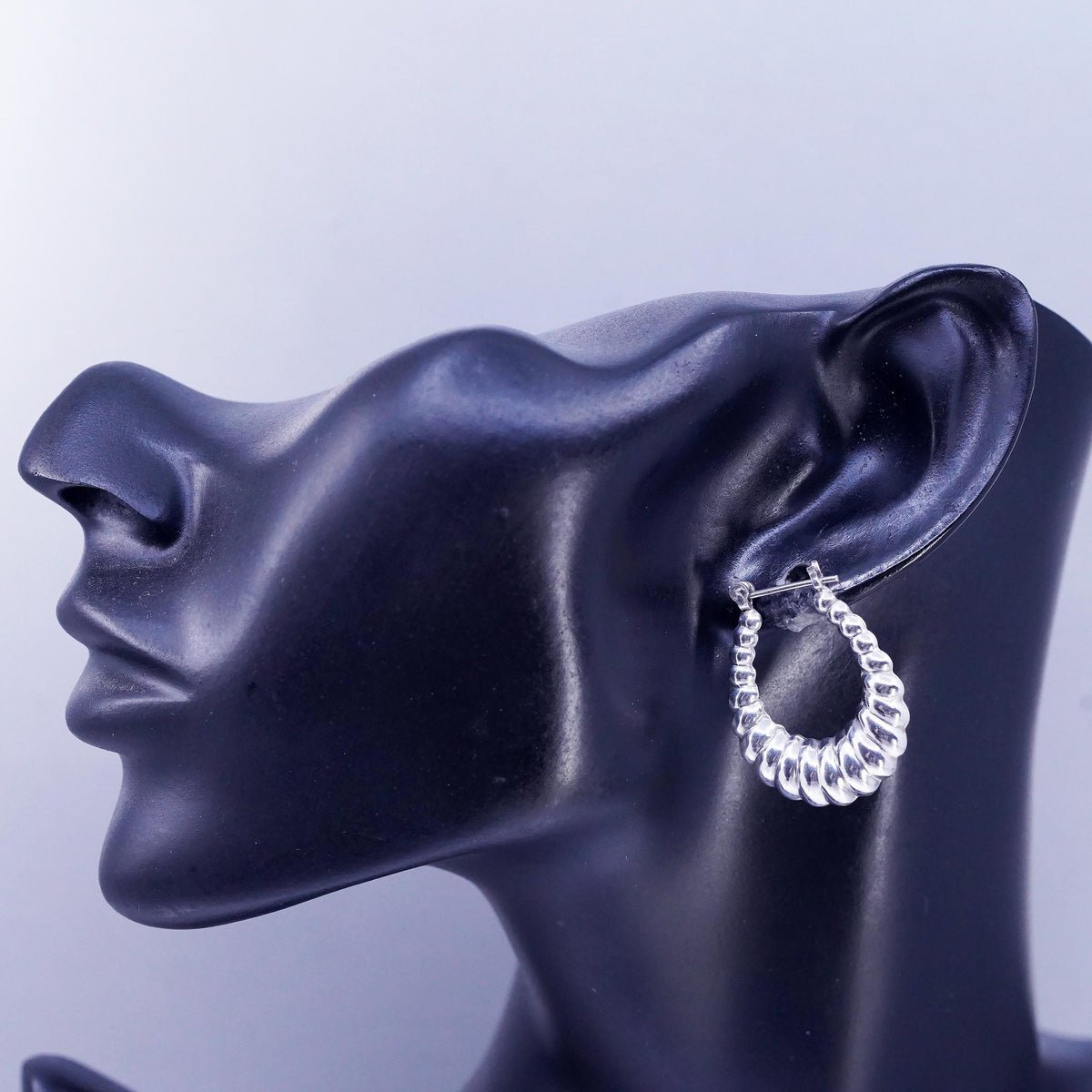 1.25", Vintage 925 Sterling Silver Handmade Ribbed Huggie Hoop Earrings