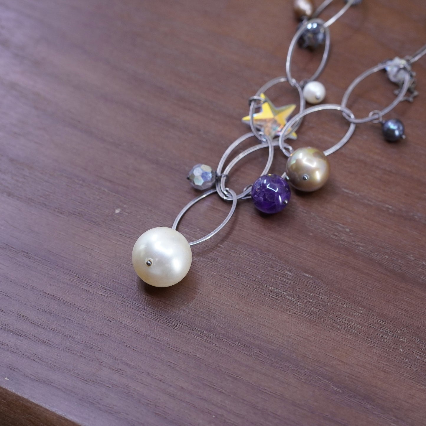 18”, amy smania jewelry | sterling silver necklace 925 oval link pearl amethyst