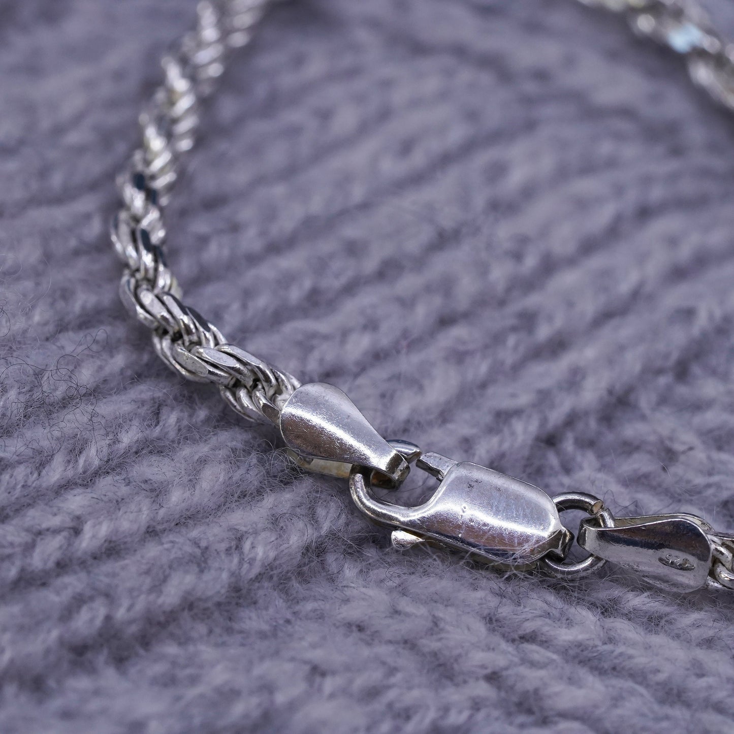 6.75", 4mm, vintage sterling silver handmade bracelet, 925 diamond rope chain