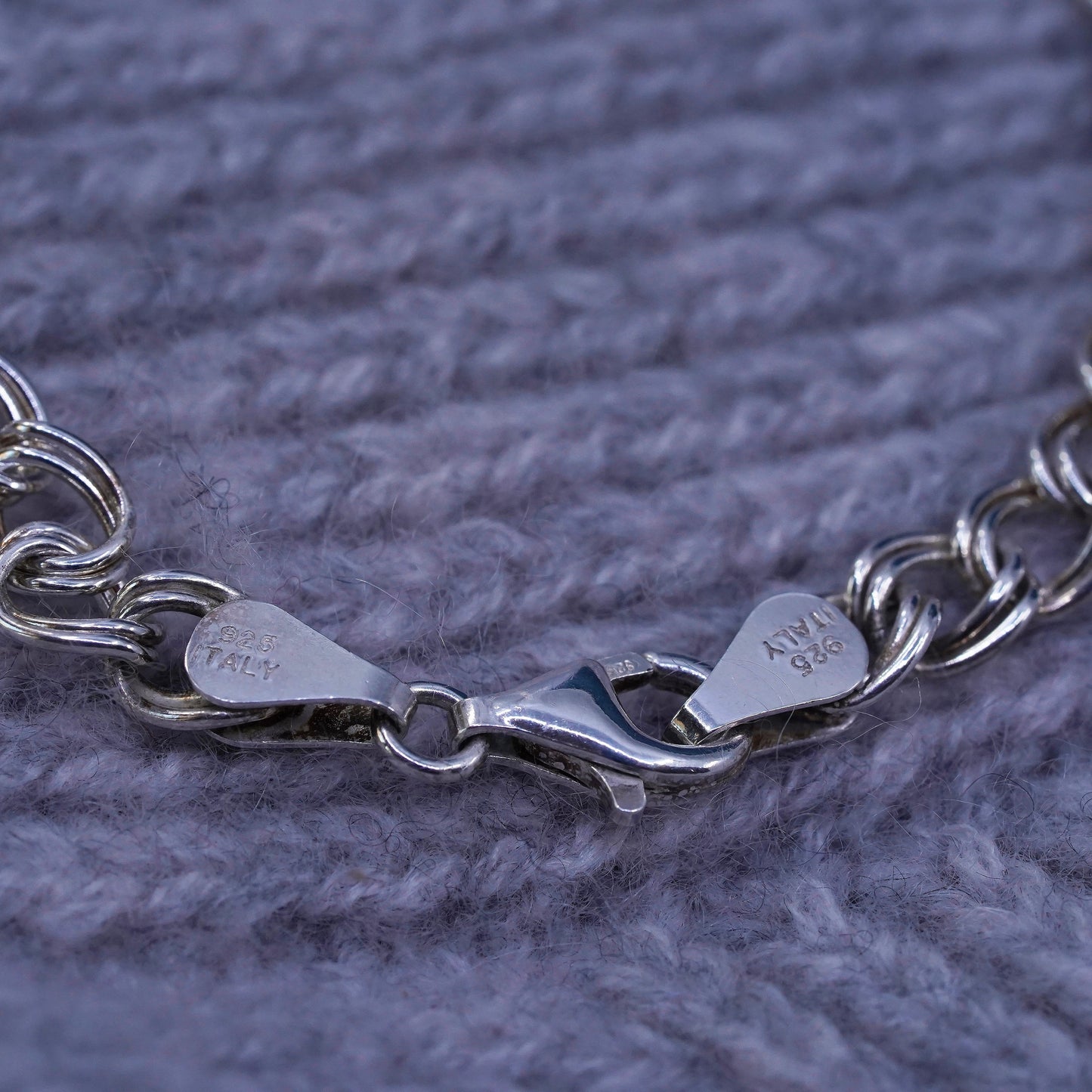6.75", Italy Sterling silver bracelet, 925 double curb link chain guitar charm