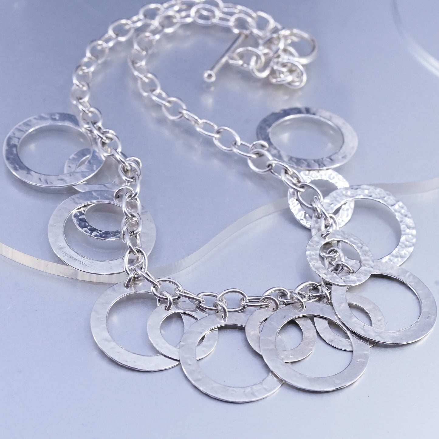 20", vintage Mexican Sterling 925 silver circle necklace circle disc pendants