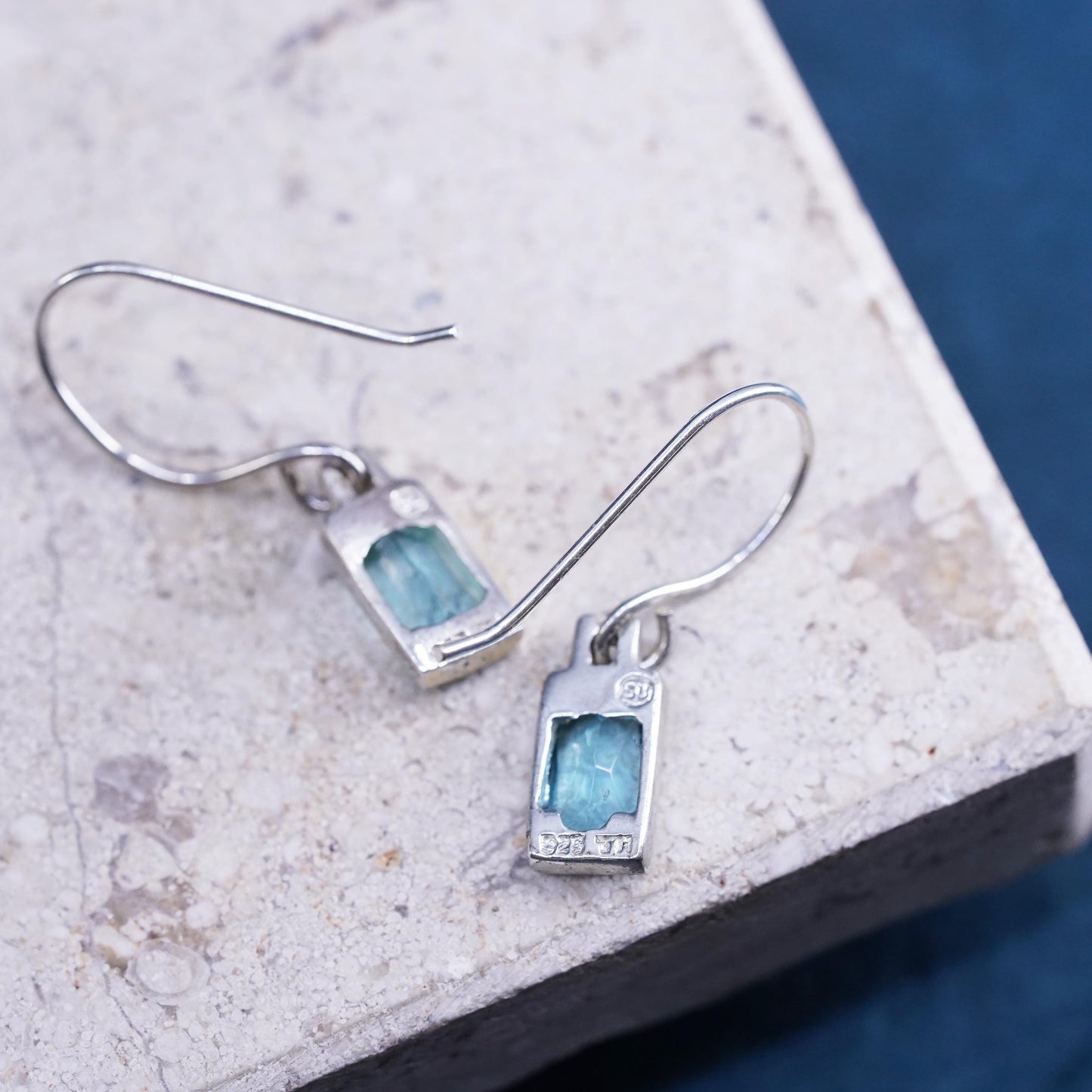 Vintage sterling 925 silver handmade earrings with blue Crystal