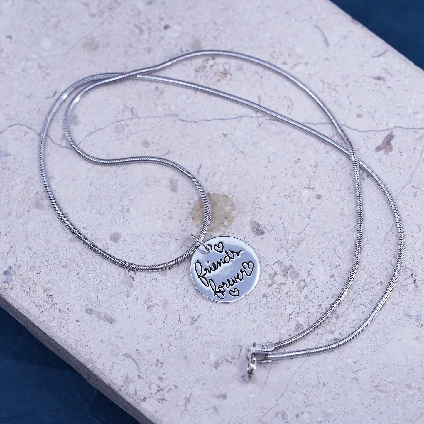 16”, VTG Sterling silver necklace, 925 snake chain “friends forever” pendant