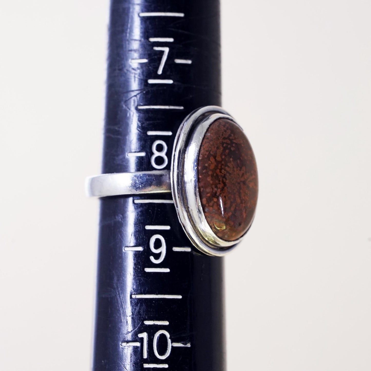 Size 8.25, vintage southwestern sterling 925 silver ring with oval brown jasper