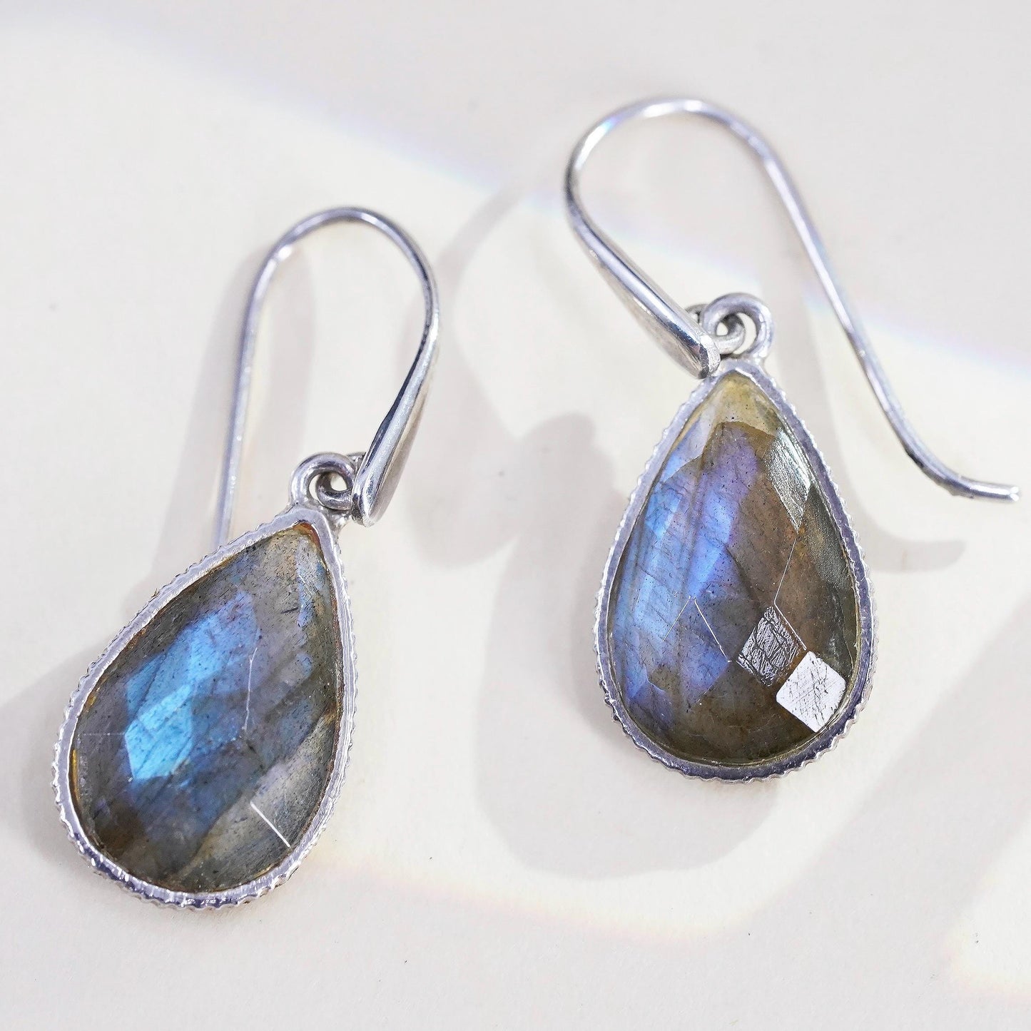 Vintage Sterling 925 silver handmade teardrop earrings with labradorite drops
