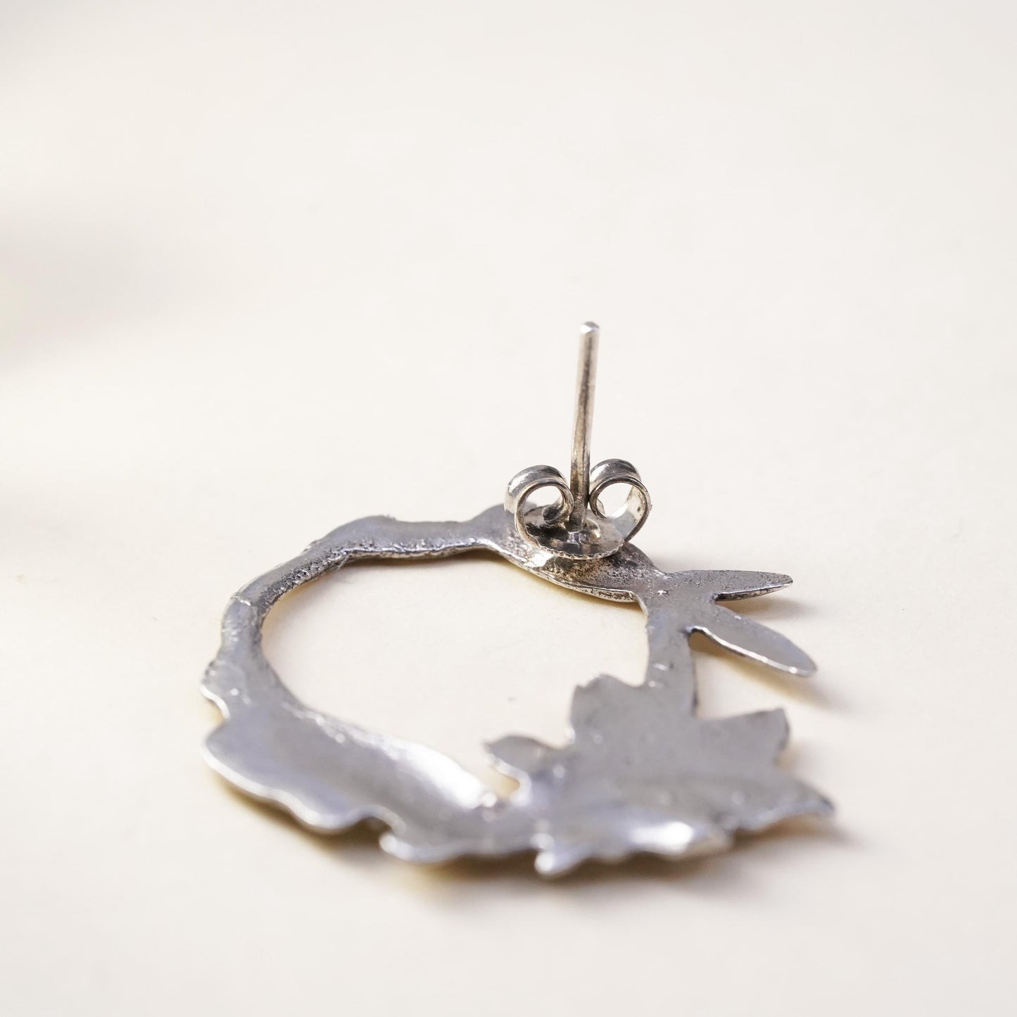 Vintage Sterling 925 Silver handmade fairy circle Stud, single earring