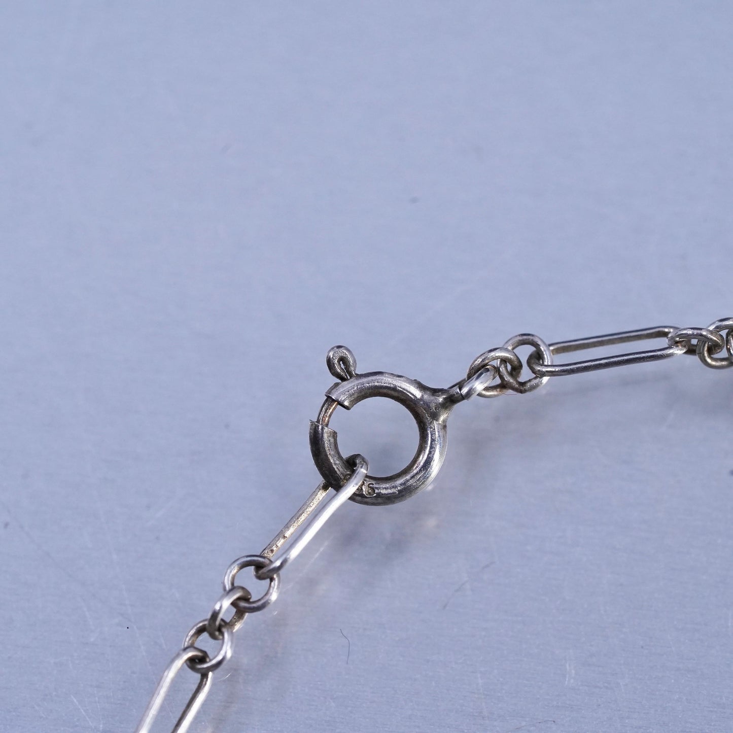 16", vintage Sterling 925 silver elongated chain necklace with amethyst beads