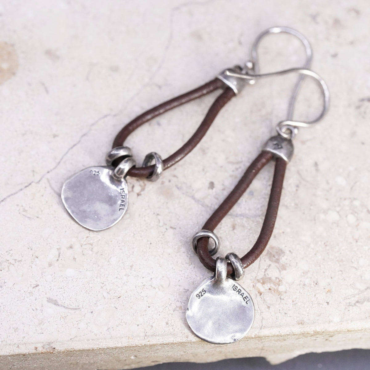 Silpada Sterling 935 Silver Brown Leather Prairie Girl Disc Earrings W2179