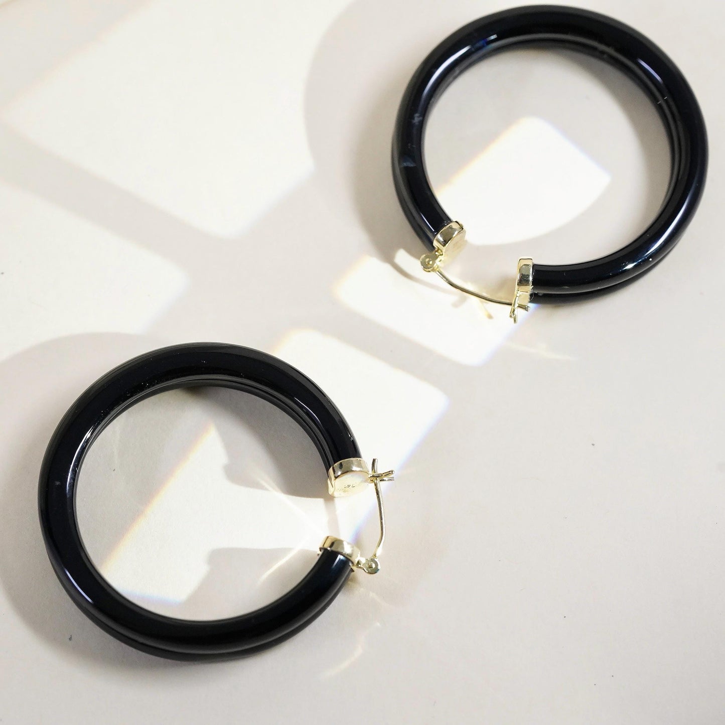 1.5" Vintage vermeil yellow gold plated 925 sterling silver bold onyx earrings