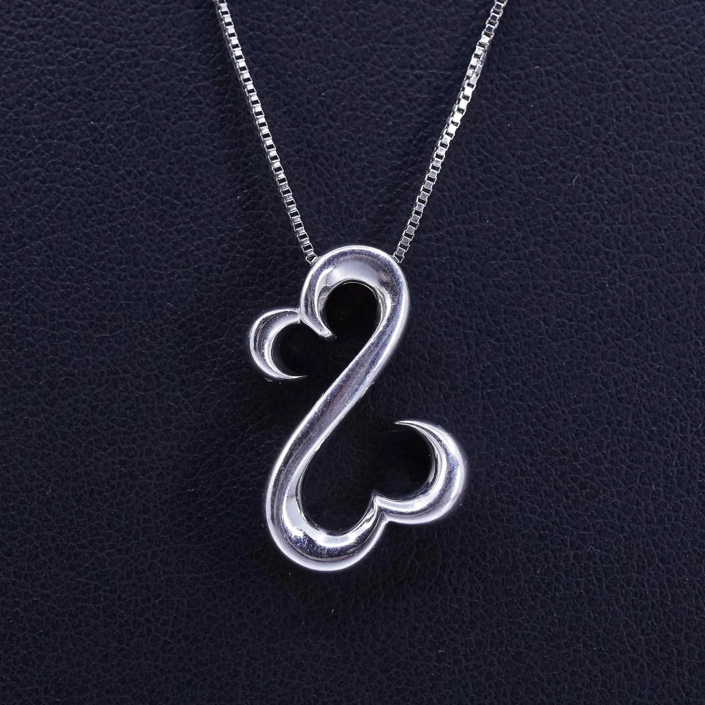 20”, vintage Sterling 925 silver handmade box necklace with open heart pendant