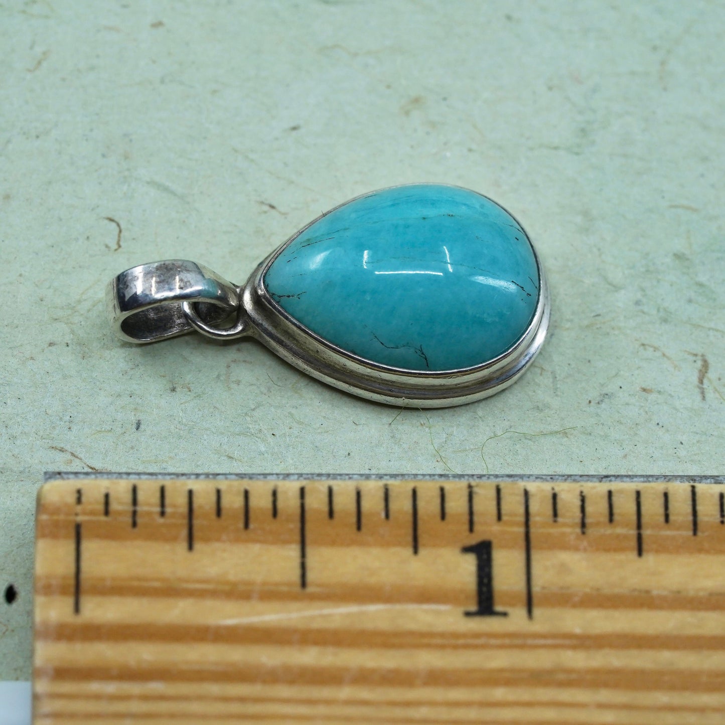 Native American Sterling silver handmade pendant, 925 teardrop turquoise