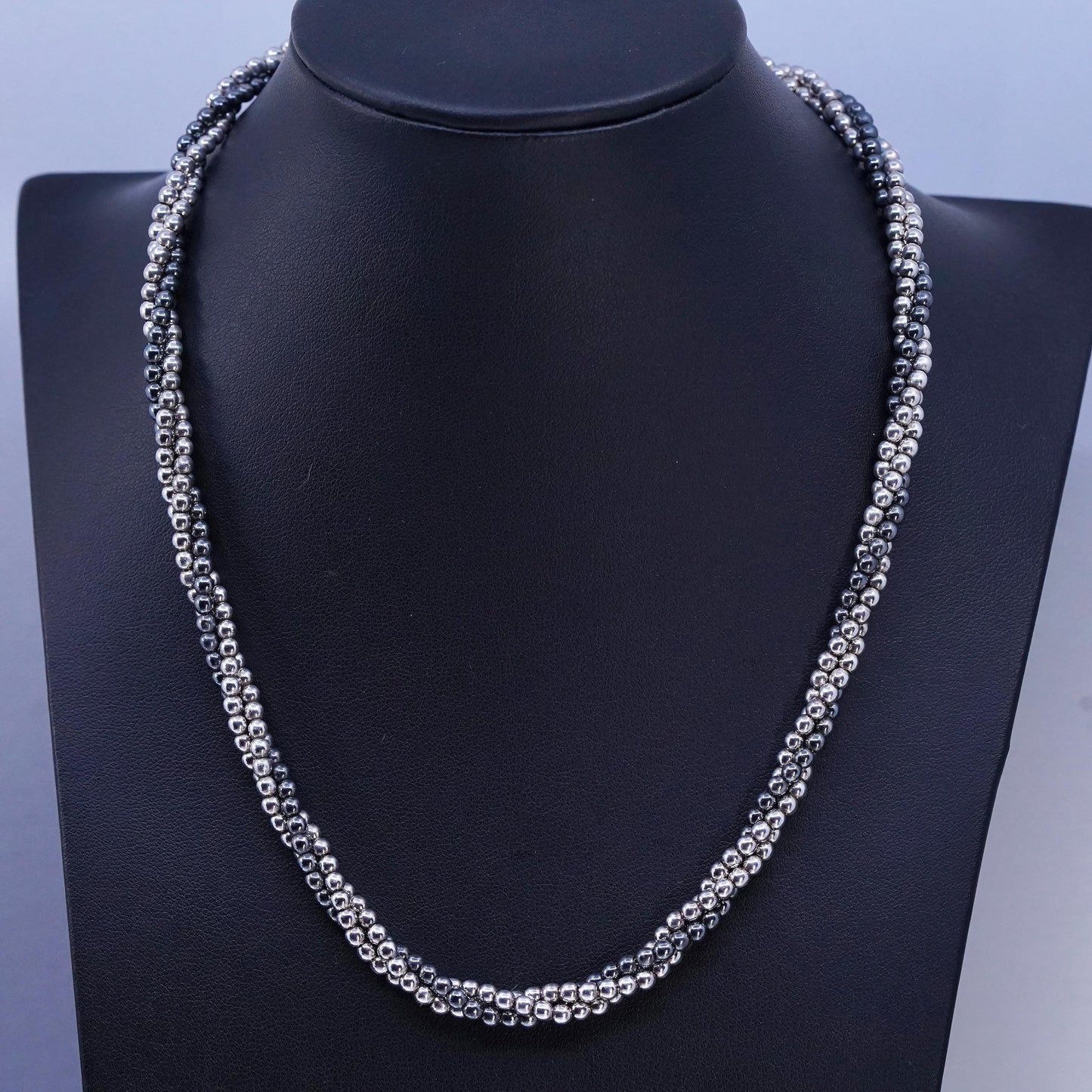 18", vintage Italian two tone Sterling 925 silver bead multi strands necklace