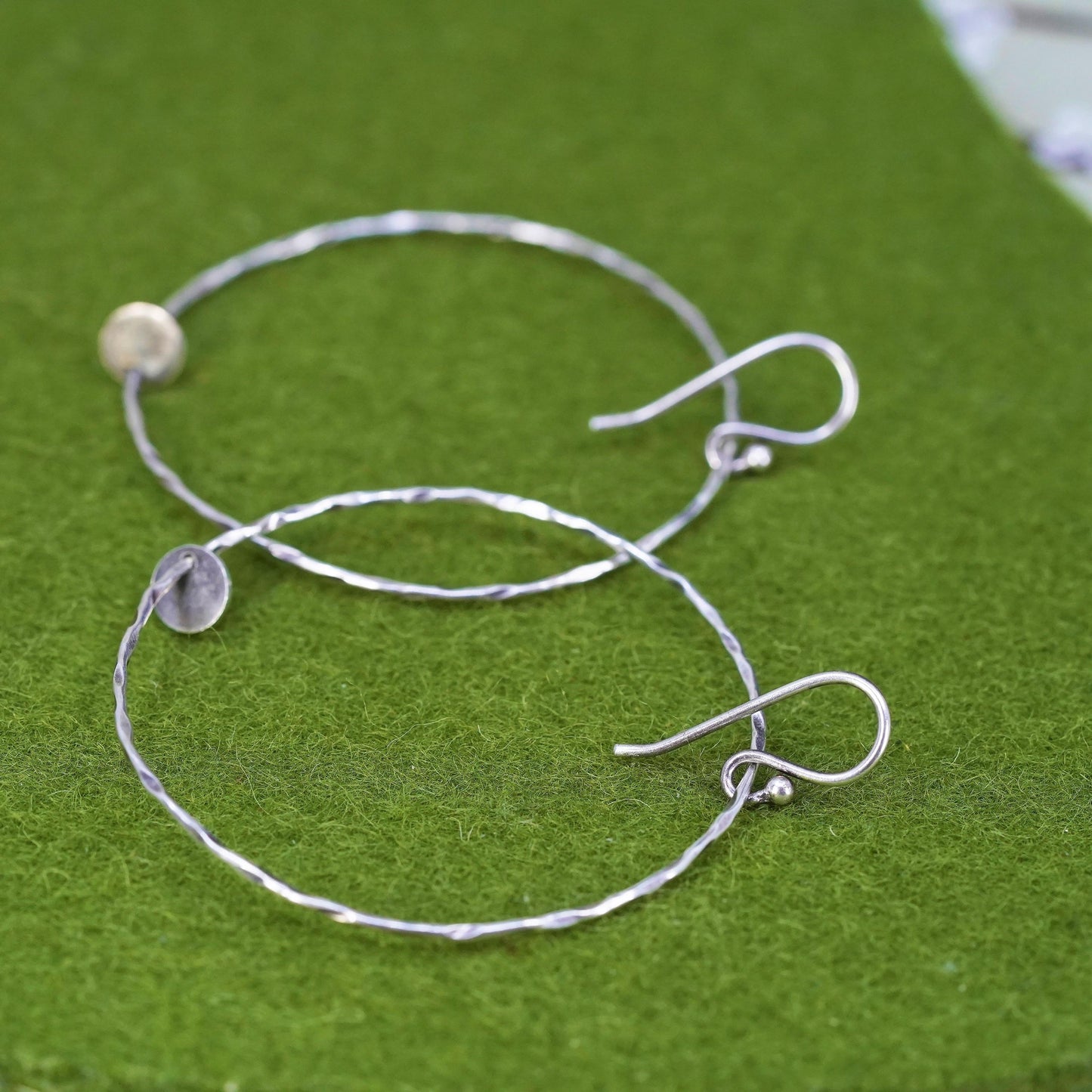 Vintage Oxidized Textured Sterling Silver Earrings CZ Circle Cubic Round