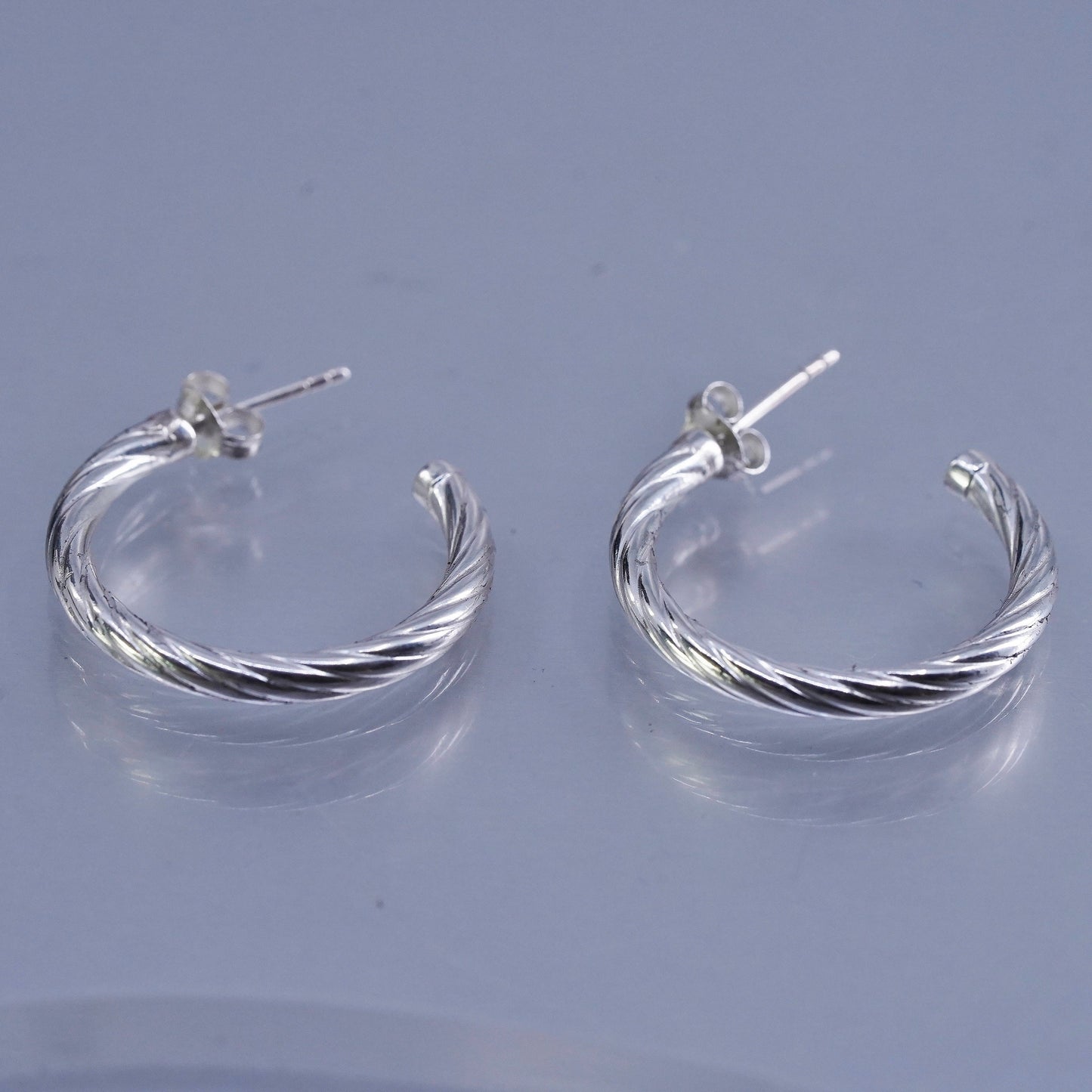 1”, vintage Sterling silver handmade earrings, textured 925 hoops