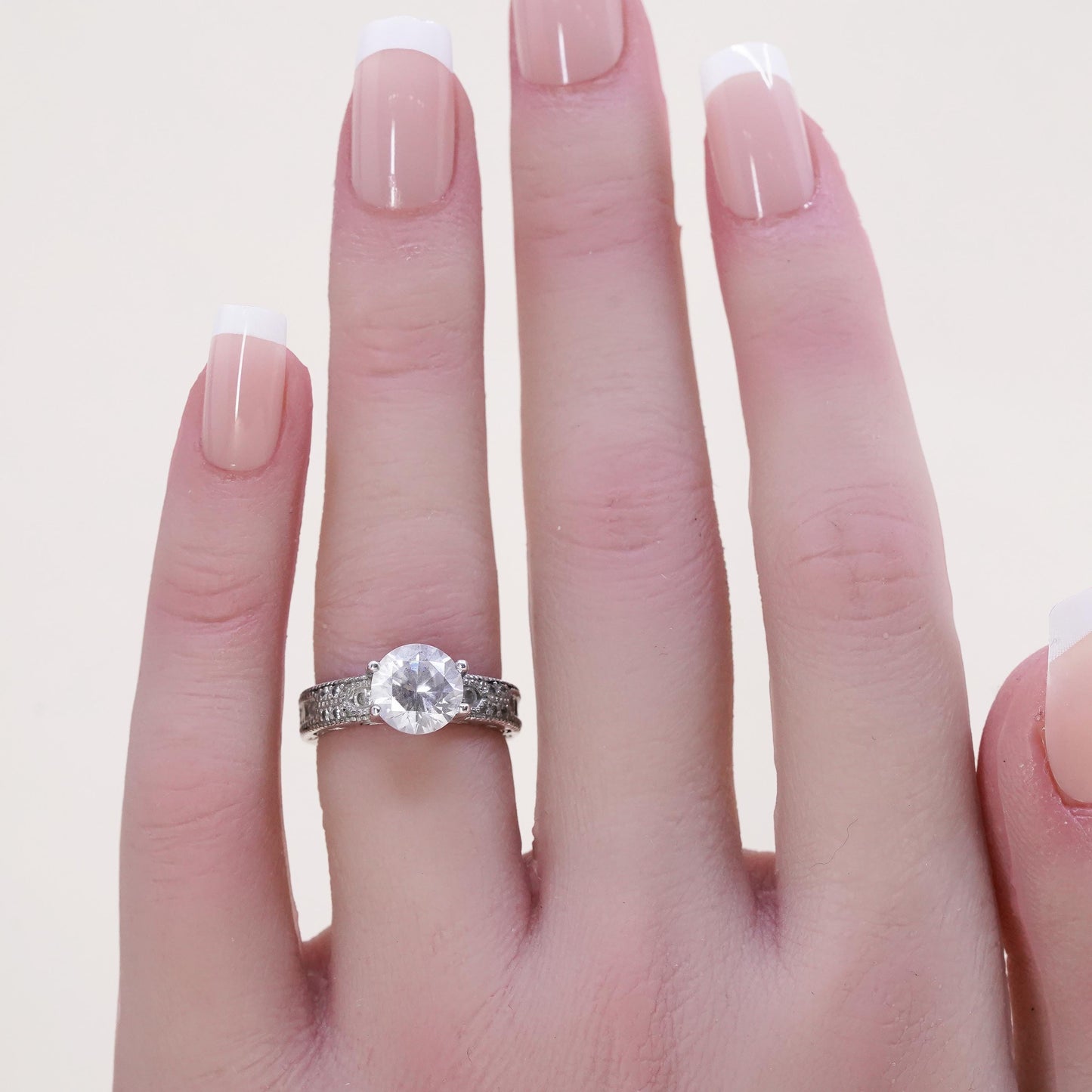 Size 5, Vintage Stauer Sterling Silver 925 Anniversary Band Ring with cz