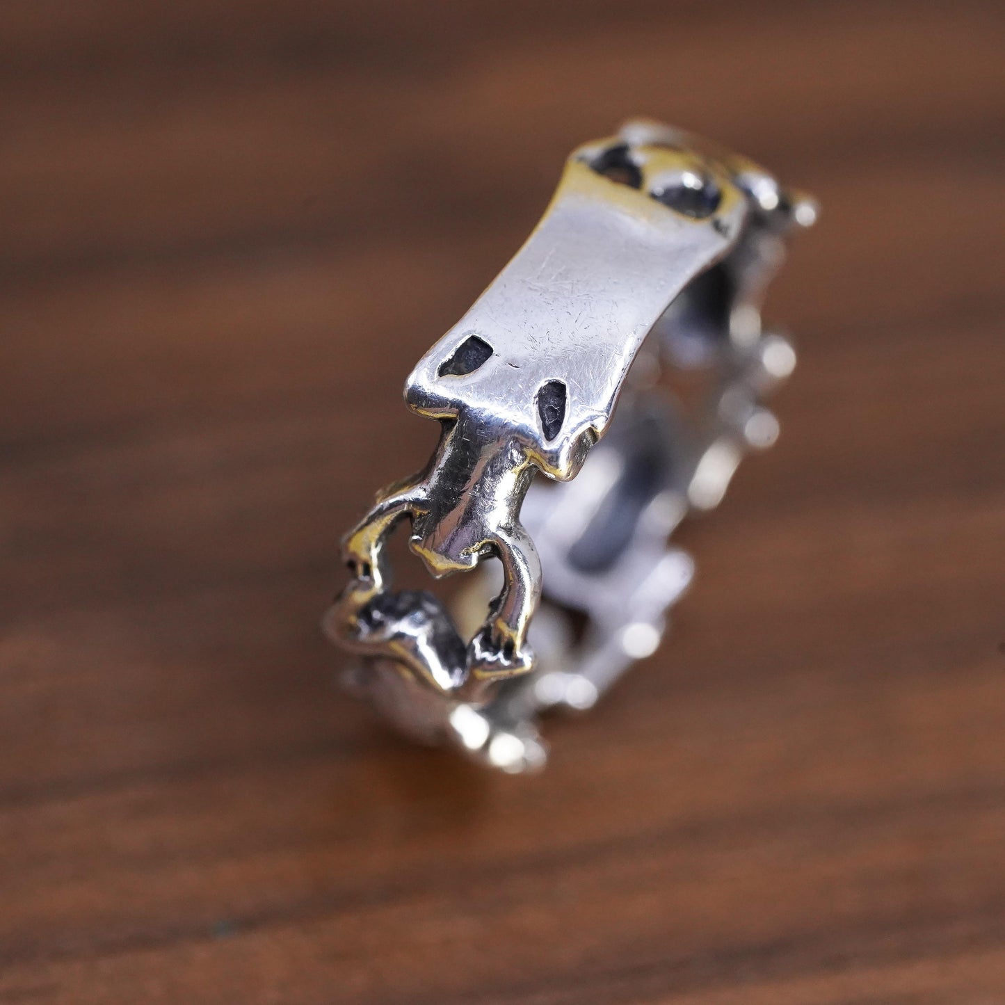 Size 7.25, vintage Sterling silver handmade ring, 925 silver frog band