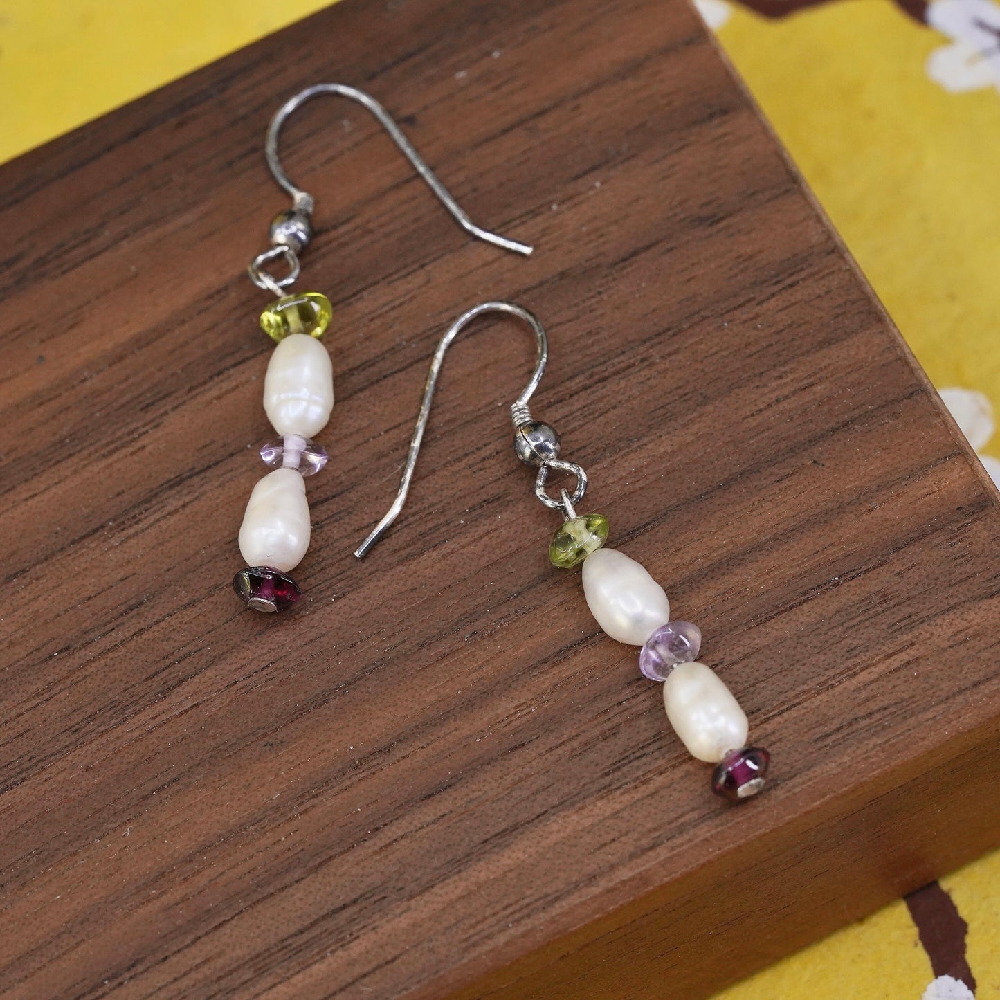 Vintage Sterling 925 silver handmade earrings with pearl and beads