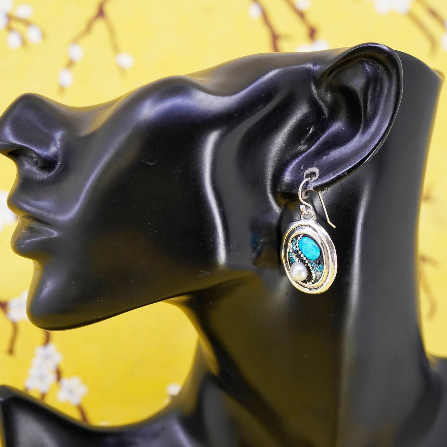 Israel Orit Schertzman Sterling 925 silver handmade oval earrings opal pearl