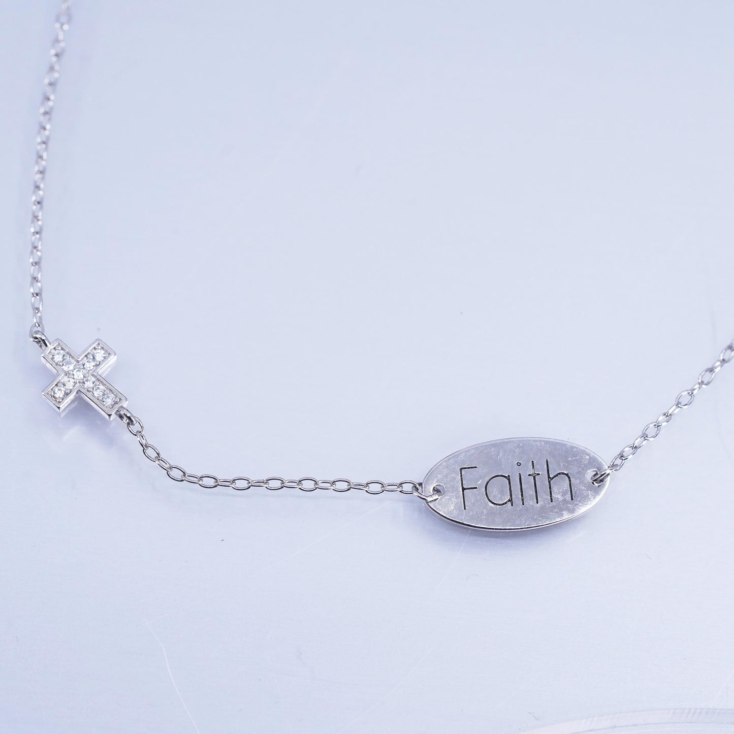 8.5+1”. Jewelry Sterling 925 silver bracelet, circle chain cross faith charms