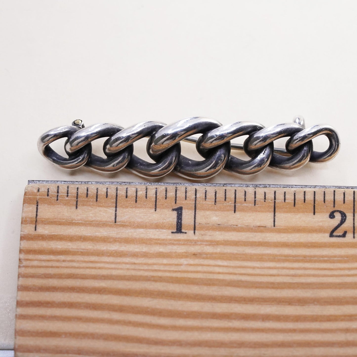 Vintage Sterling silver Handmade brooch, 925 chain bar pin