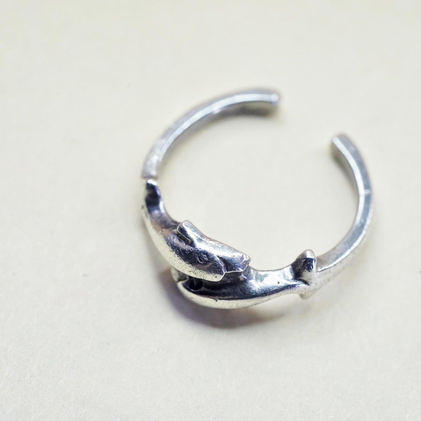 Size 1, VTG Mexico sterling silver ring, wrap 925 handmade dolphin open band