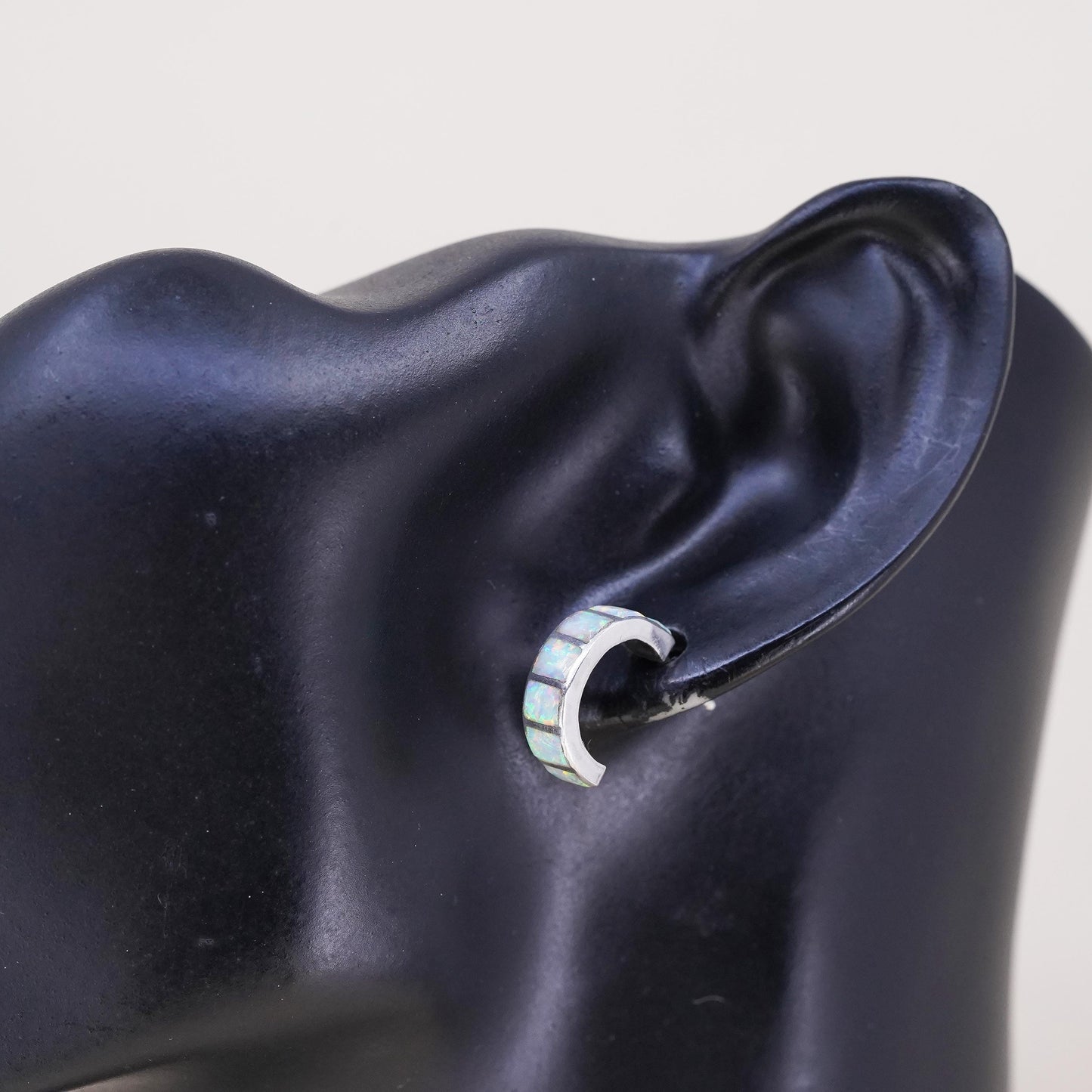 southwestern single earring. Sterling 925 silver huggie stud with opal inlay