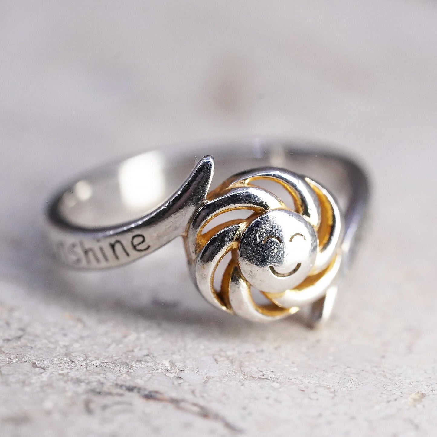 Size 4, vintage Sterling silver ring, 925 sun band “you are mine sunshine only
