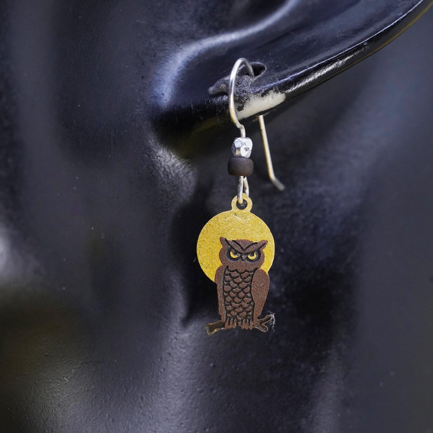 Vintage Sterling silver handmade earrings, 925 enamel owl