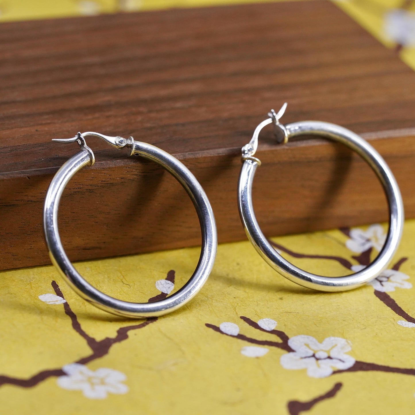 1.25", Vintage Sterling silver handmade earrings, 925 huggie hoops