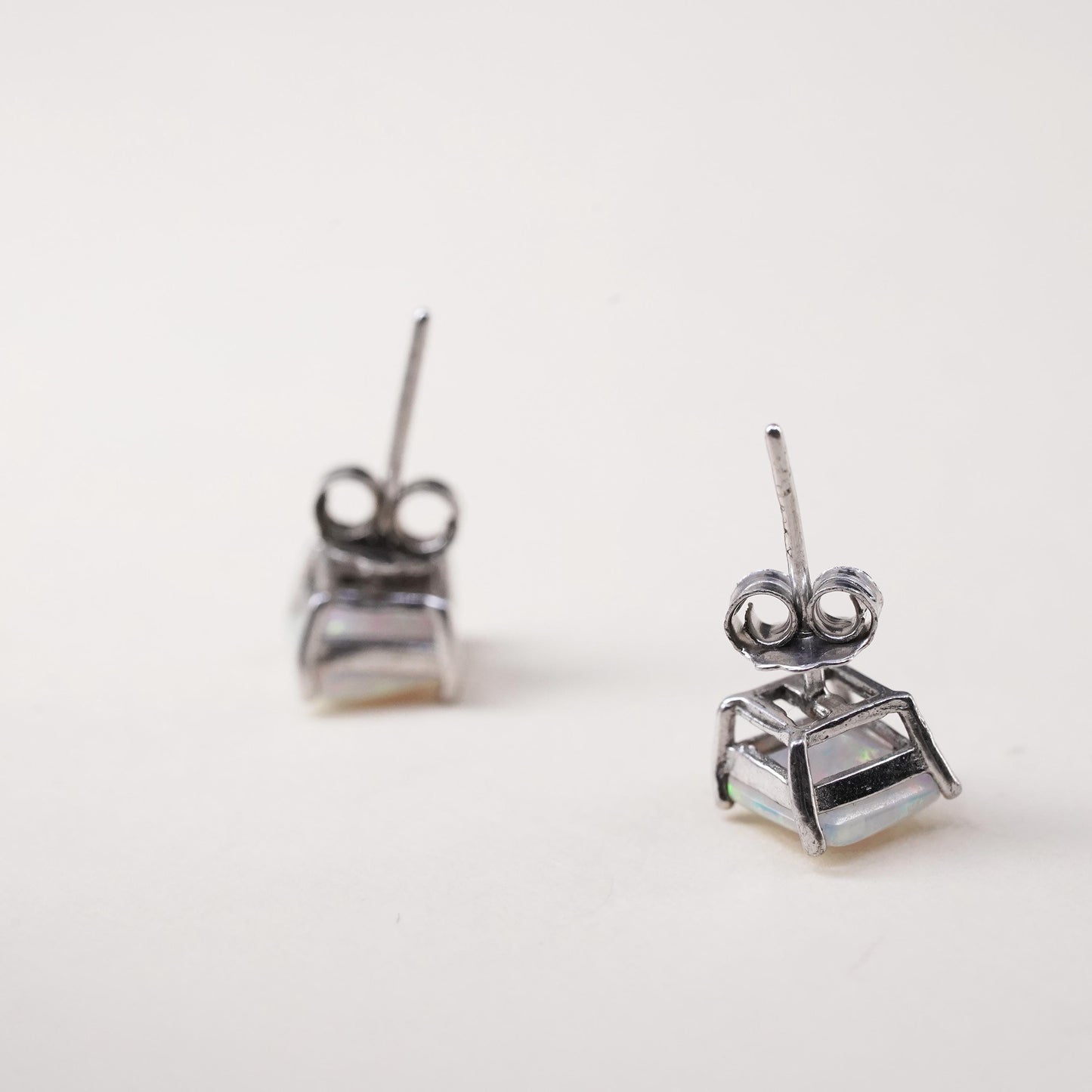 Vintage sterling silver handmade earrings, 925 studs with fire opal